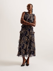 Ted Baker Blue Rize Sleeveless Waterfall Ruffle Midi Dress - Image 1 of 6