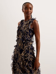 Ted Baker Blue Rize Sleeveless Waterfall Ruffle Midi Dress - Image 3 of 6