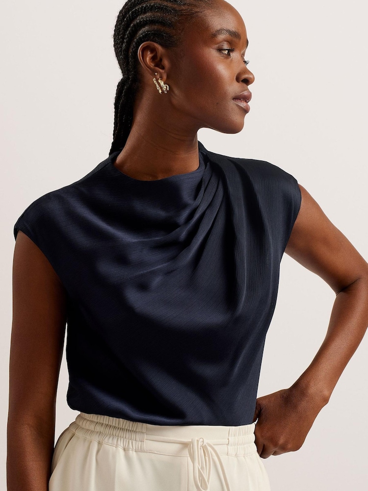 Ted Baker Blue Misrina Draped Neck Woven Top - Image 1 of 6