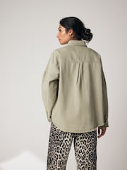 Beige Fringe Embellished Denim 100% Cotton Shirt - Image 3 of 8