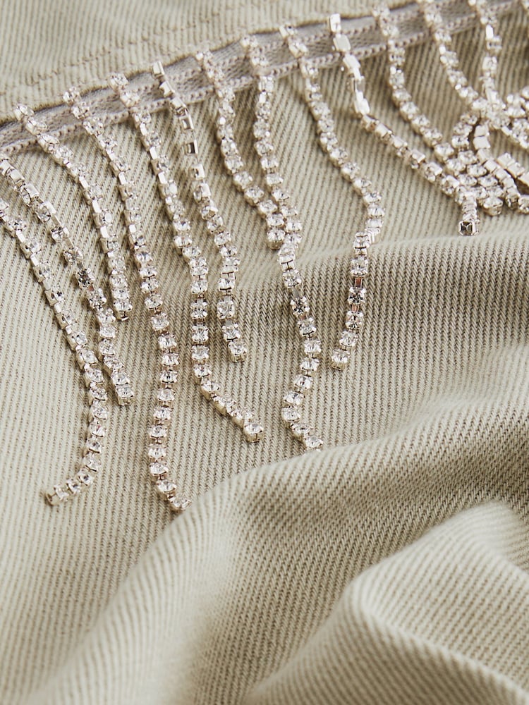 Beige Fringe Embellished Denim 100% Cotton Shirt - Image 8 of 8