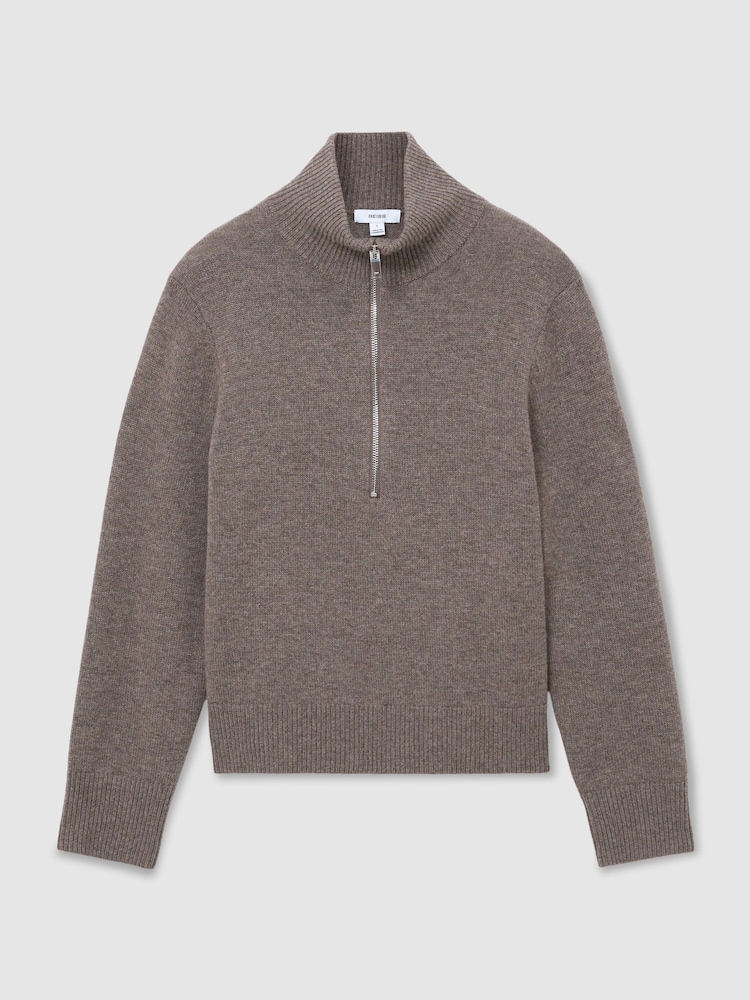 Reiss Dark Neutral Saffron Wool-Cashmere Half-Zip Jumper - Image 2 of 6 Reiss Dark Neutral Saffron Wool-Cashmere Half-Zip Jumper - Image 2 of 6