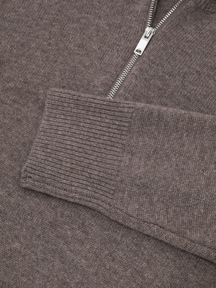 Reiss Dark Neutral Saffron Wool-Cashmere Half-Zip Jumper - Image 6 of 6 Reiss Dark Neutral Saffron Wool-Cashmere Half-Zip Jumper - Image 6 of 6