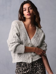 siva - Sparkle pentlja Button Cable Knitted pletena jopa - Slika 1 iz 6