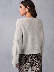 siva - Sparkle pentlja Button Cable Knitted pletena jopa - Slika 3 iz 6