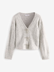 siva - Sparkle pentlja Button Cable Knitted pletena jopa - Slika 5 iz 6