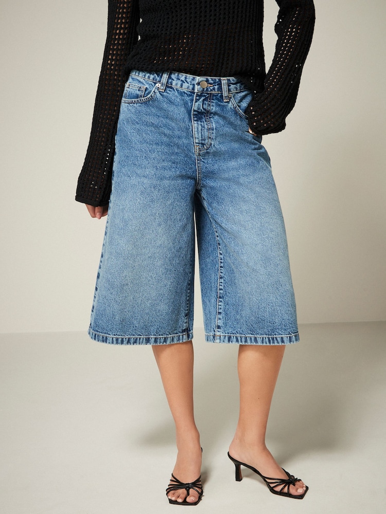 Dark Blue 100% Cotton Denim Shorts - Image 2 of 6