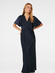 Forever New Blue Chelsea Flutter Sleeve Satin Maxi Dress - Image 1 of 4