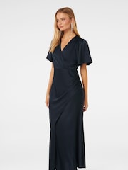 Forever New Blue Chelsea Flutter Sleeve Satin Maxi Dress - Image 3 of 4