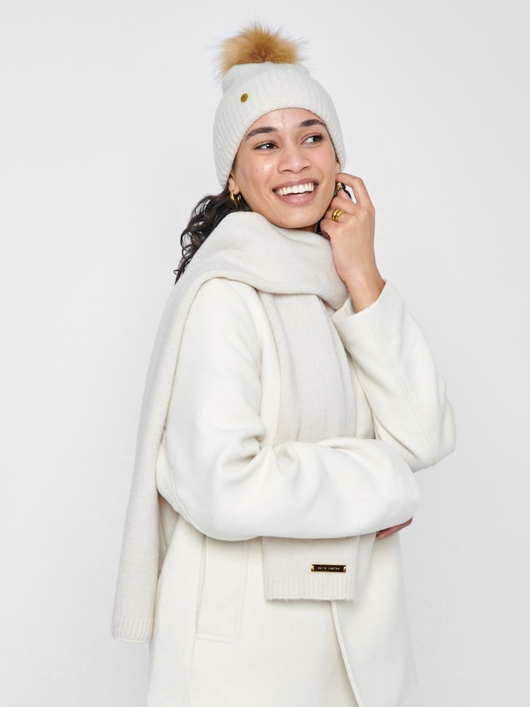 Katie Loxton White Boxed Fine Knitted Hat & Scarf Set - Image 1 of 3 Katie Loxton White Boxed Fine Knitted Hat & Scarf Set - Image 1 of 3