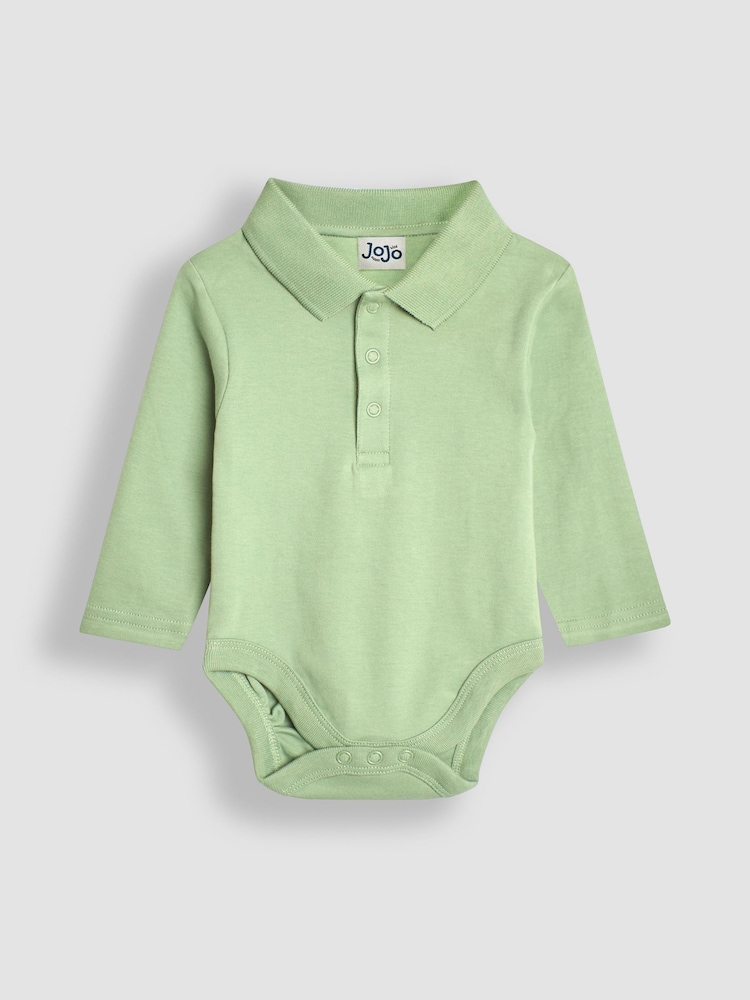 JoJo Maman Bébé Green Plain Long Sleeve Polo Shirt Bodysuit - Image 1 of 3 JoJo Maman Bébé Green Plain Long Sleeve Polo Shirt Bodysuit - Image 1 of 3