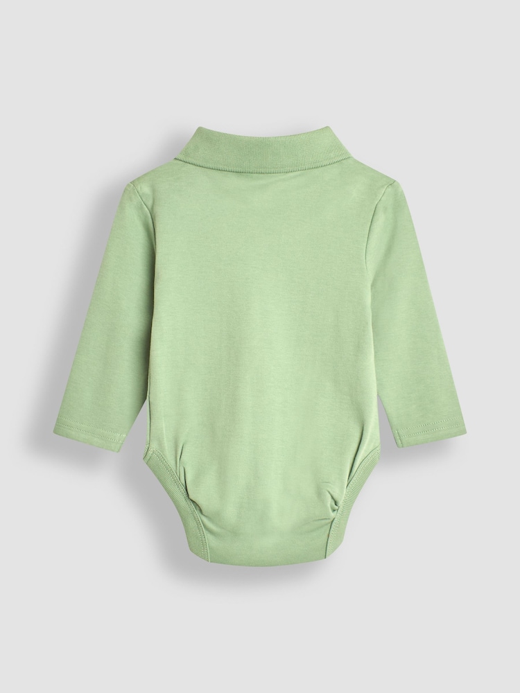 JoJo Maman Bébé Green Plain Long Sleeve Polo Shirt Bodysuit - Image 2 of 3