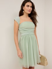 Grijs-groen - Mesh mini-jurk voor bruidsmeisjes met meerdere draagmogelijkheden - Image 1 of 8