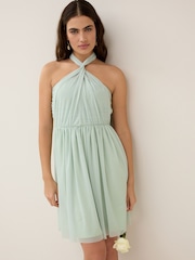 Grijs-groen - Mesh mini-jurk voor bruidsmeisjes met meerdere draagmogelijkheden - Image 3 of 8