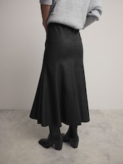 Black Faux Leather A-line Fluted Midi Skirt - Image 4 of 7
