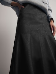 Black Faux Leather A-line Fluted Midi Skirt - Image 5 of 7
