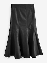 Black Faux Leather A-line Fluted Midi Skirt - Image 6 of 7