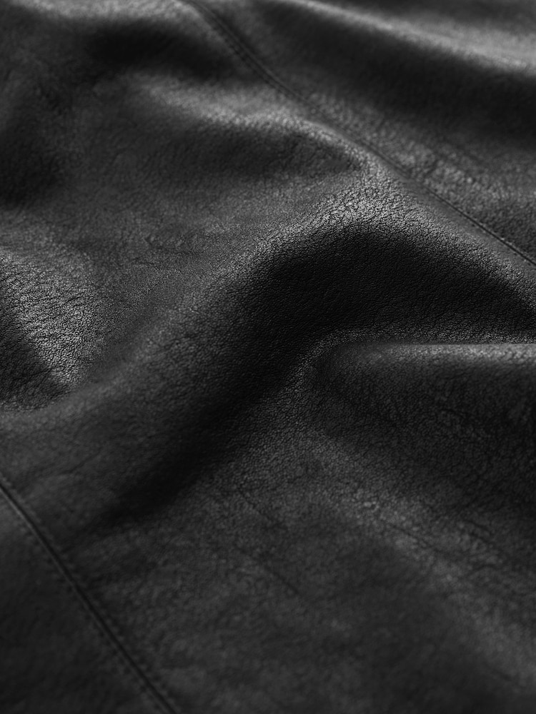 Black Faux Leather A-line Fluted Midi Skirt - Image 7 of 7