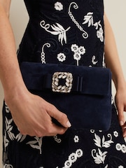 Phase Eight Blue Suede Embellished Trim Clutch Bag - Image 3 of 7