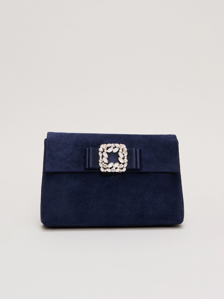 Phase Eight Blue Suede Embellished Trim Clutch Bag - Image 7 of 7