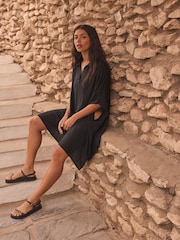 Black Longline Overhead Shirt Cover-Up - Image 2 of 8