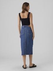 VERO MODA Mid Blue Denim Midi Skirt With Front Split - Image 2 of 5
