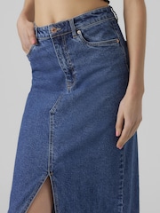 VERO MODA Mid Blue Denim Midi Skirt With Front Split - Image 3 of 5