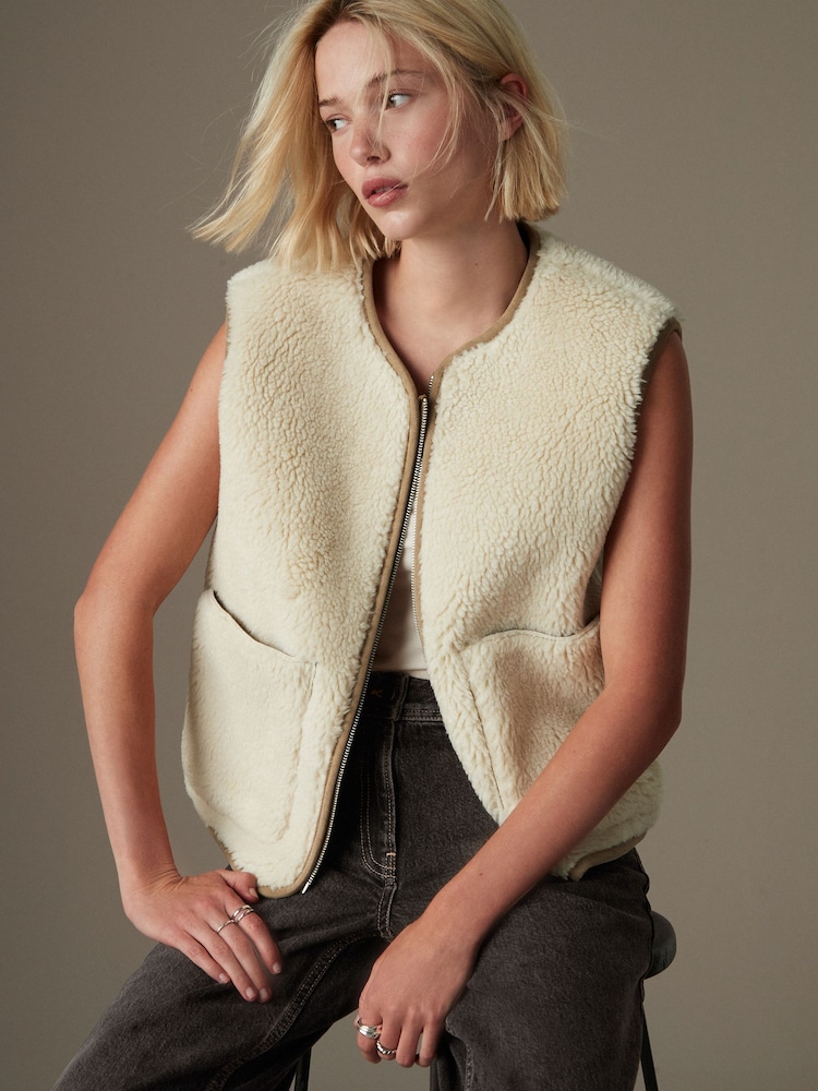 Ecru Teddy Borg Gilet - Image 1 of 8