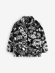 Black/White Printed Zip Through Borg Fleece (3-16yrs) - Image 3 of 6