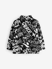 Black/White Printed Zip Through Borg Fleece (3-16yrs) - Image 5 of 6