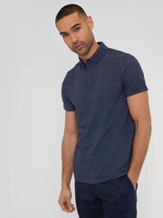 Threadbare Navy Geometric Print 100% Cotton Jersey Polo Shirt - Image 1 of 1