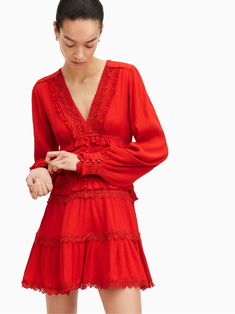 AllSaints Red Zora Dress - Image 1 of 5