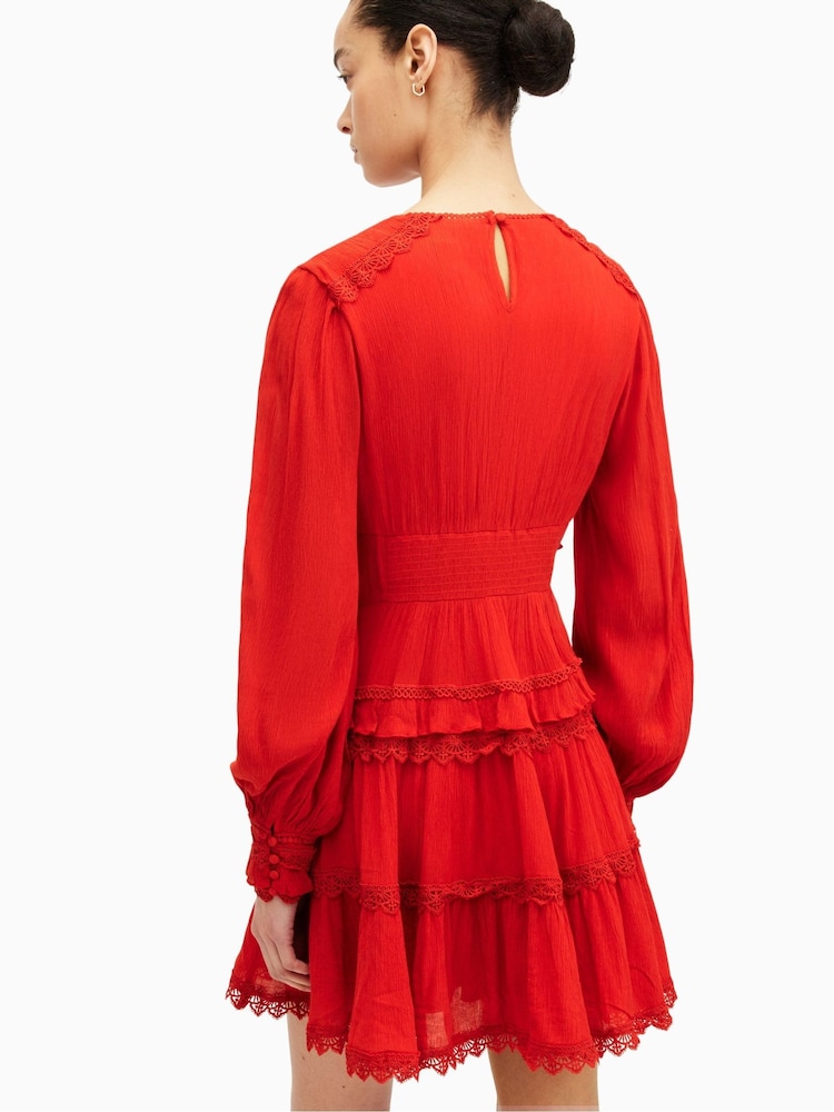 AllSaints Red Zora Dress - Image 2 of 5