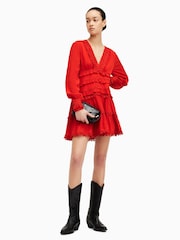 AllSaints Red Zora Dress - Image 4 of 5