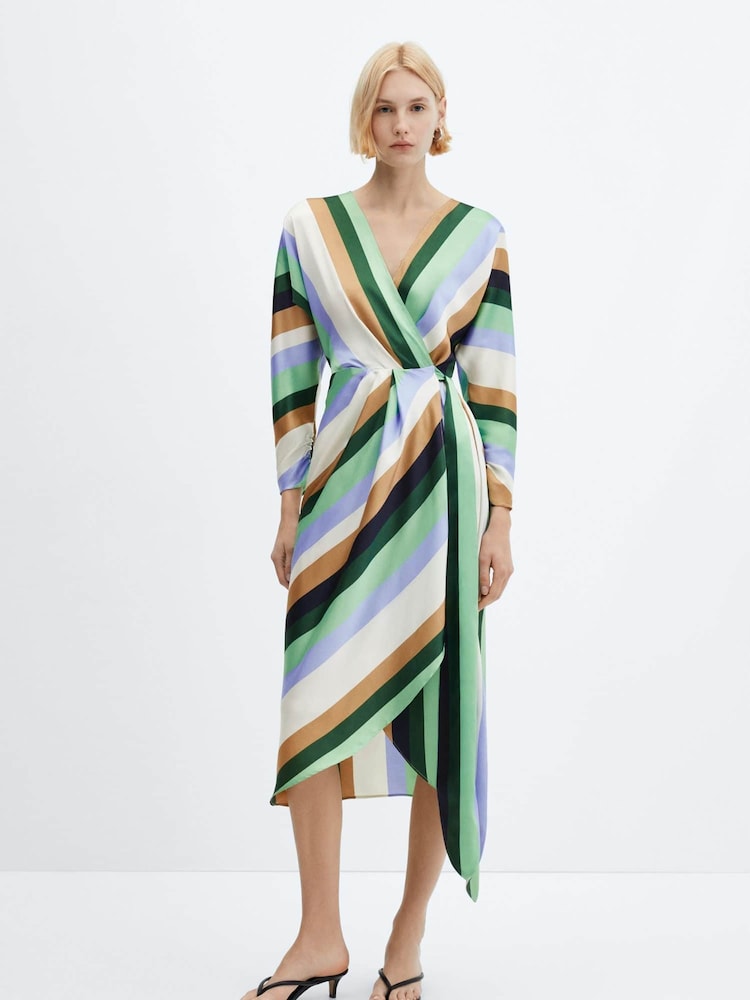 Mango Cream Printed Bow Dress - Image 1 of 7 Mango Cream Printed Bow Dress - Image 1 of 7