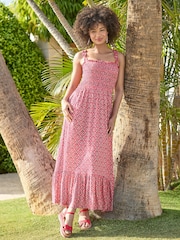 Joe Browns Red Tile Print Shirred Waist Jersey Maxi Dress - Image 1 of 7