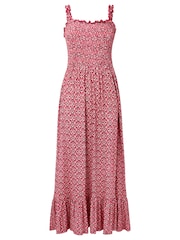 Joe Browns Red Tile Print Shirred Waist Jersey Maxi Dress - Image 2 of 7