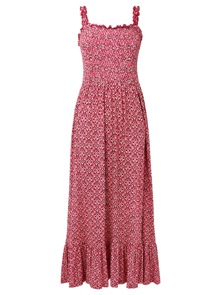 Joe Browns Red Tile Print Shirred Waist Jersey Maxi Dress - Image 2 of 7