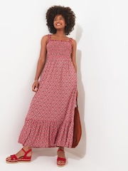 Joe Browns Red Tile Print Shirred Waist Jersey Maxi Dress - Image 3 of 7
