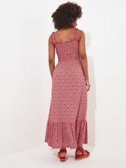 Joe Browns Red Tile Print Shirred Waist Jersey Maxi Dress - Image 4 of 7