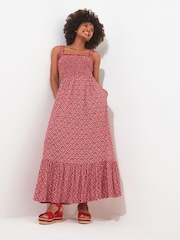 Joe Browns Red Tile Print Shirred Waist Jersey Maxi Dress - Image 5 of 7
