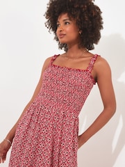 Joe Browns Red Tile Print Shirred Waist Jersey Maxi Dress - Image 7 of 7