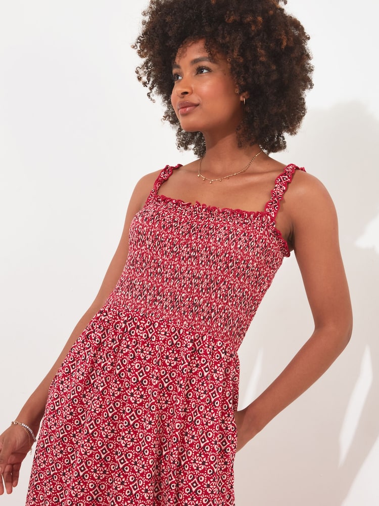 Joe Browns Red Tile Print Shirred Waist Jersey Maxi Dress - Image 7 of 7