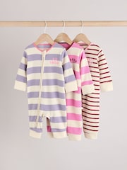Pink/Purple Two Way Zip Baby Footless 100% Cotton Sleepsuits 3 Pack (0mths-3yrs) - Image 1 of 14