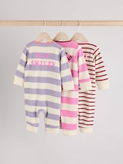 Pink/Purple Two Way Zip Baby Footless 100% Cotton Sleepsuits 3 Pack (0mths-3yrs) - Image 2 of 14