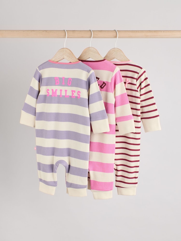Pink/Purple Two Way Zip Baby Footless 100% Cotton Sleepsuits 3 Pack (0mths-3yrs) - Image 2 of 14
