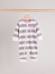 Pink/Purple Two Way Zip Baby Footless 100% Cotton Sleepsuits 3 Pack (0mths-3yrs) - Image 3 of 14