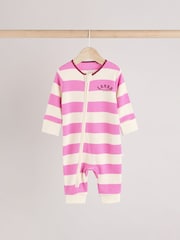 Pink/Purple Two Way Zip Baby Footless 100% Cotton Sleepsuits 3 Pack (0mths-3yrs) - Image 5 of 14