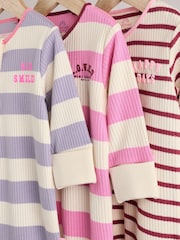 Pink/Purple Two Way Zip Baby Footless 100% Cotton Sleepsuits 3 Pack (0mths-3yrs) - Image 9 of 14