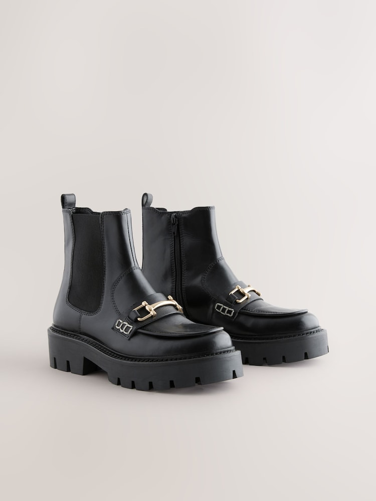 Black Leather Forever Comfort® Buckle Detail Loafer Chelsea Boots - Image 1 of 5